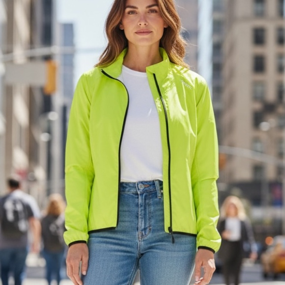 Trayl Women's Highlighter Yellow Cycling Running Windbreaker Packable Jacket‎